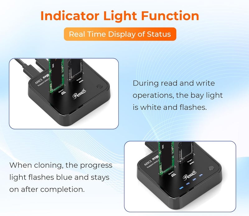 Rosewill Cloner, M.2 Duplicator Dual Bay Enclosure, Tool-Free 20Gbps USB3.2 Gen 2X2 to USB Adapter M.2 Docking Station for M Key PCIE Reader Supports Offline Clone-RS-N2-CL - Image 5